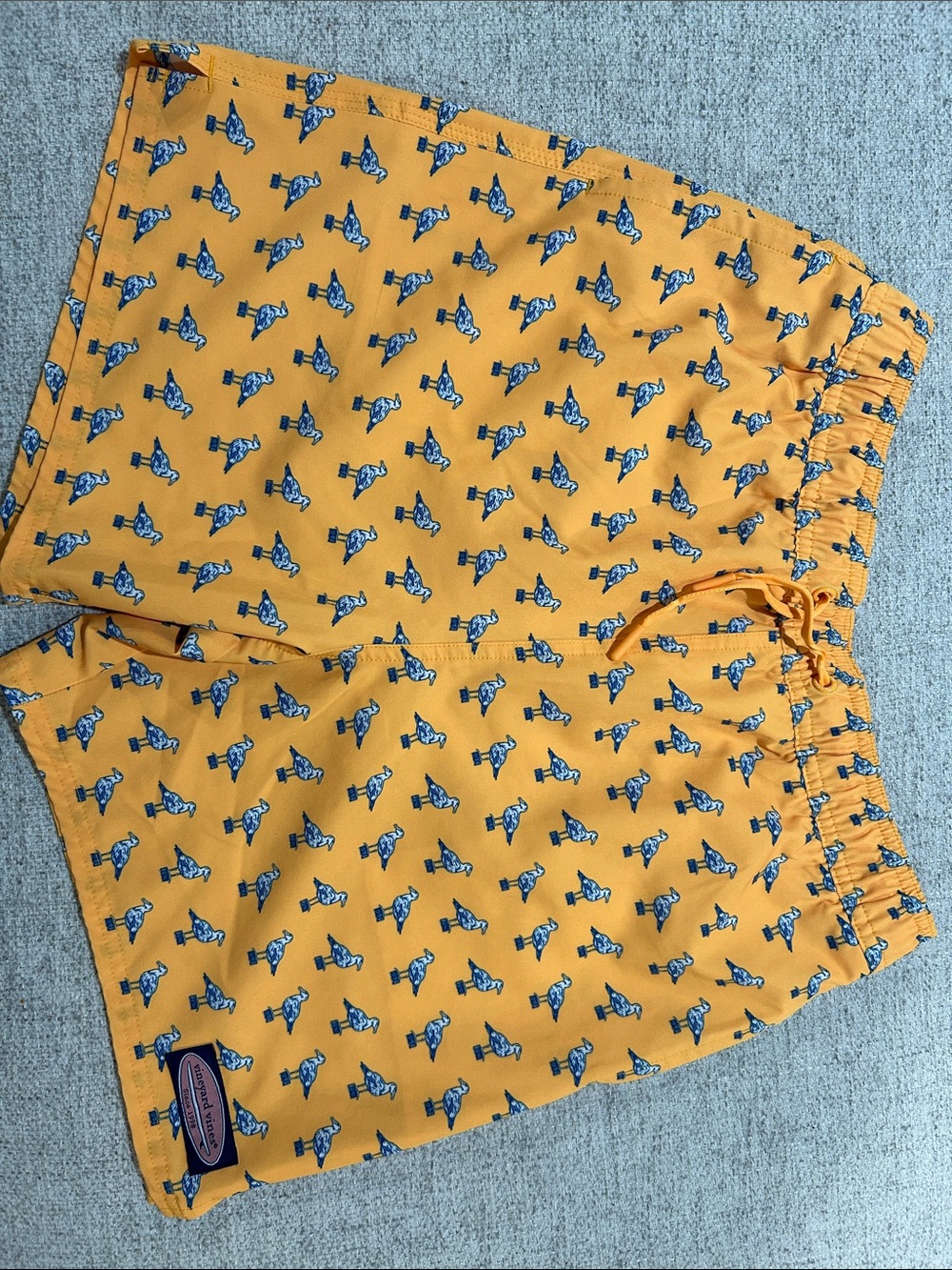 Vineyard Vines Yellow Swim Shorts with Blue Yacht Print